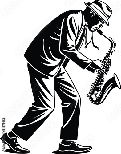 Black Jazz man Music vector icon Jazz man vector silhouette