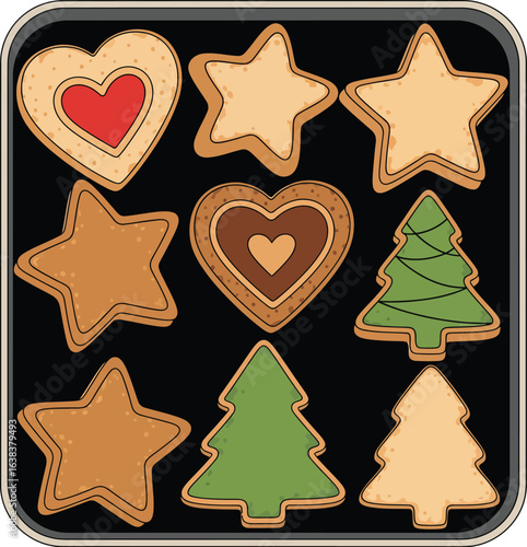 Christmas Cookies, Festive Holiday Treats, Gingerbread Cookie Collection, Baked Star & Heart Cookies, Sweet Christmas Baking