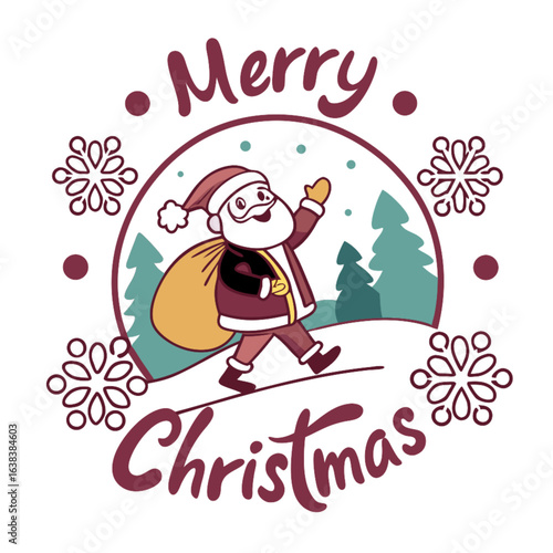 Funny Santa Claus and snowman vector illustration on a merry Christmas holiday card