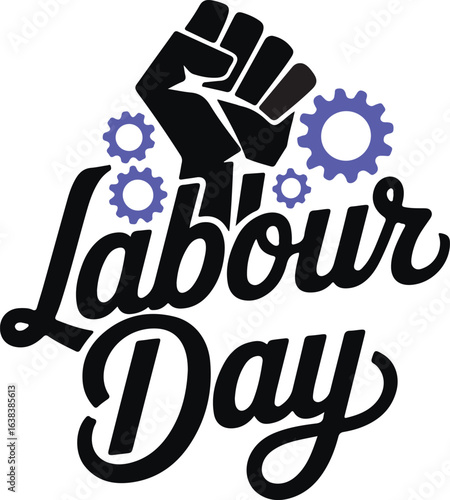 Labour Day Fist with Gear Icons – Workers’ Rights Design