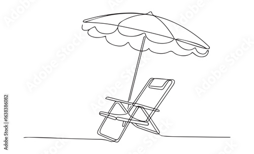 Minimalist beach chair and umbrella line art relaxation vacation