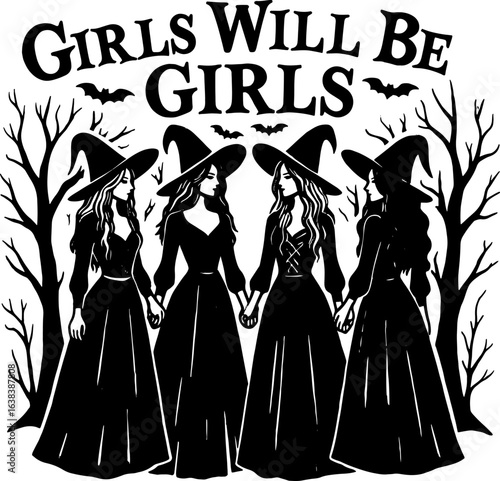 Girls Will Be Girls Salem Witches T-shirt Design