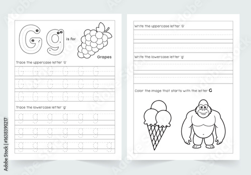 Alphabet Letter G Tracing & Coloring Worksheets – Uppercase and Lowercase Practice for Preschool | Alphabet Worksheets – Trace, Write, and Color for Preschool Learning