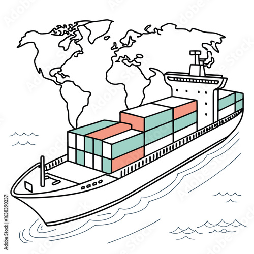 Shipping container cargo vessel silhouette vector illustration on the sea for business transportation
