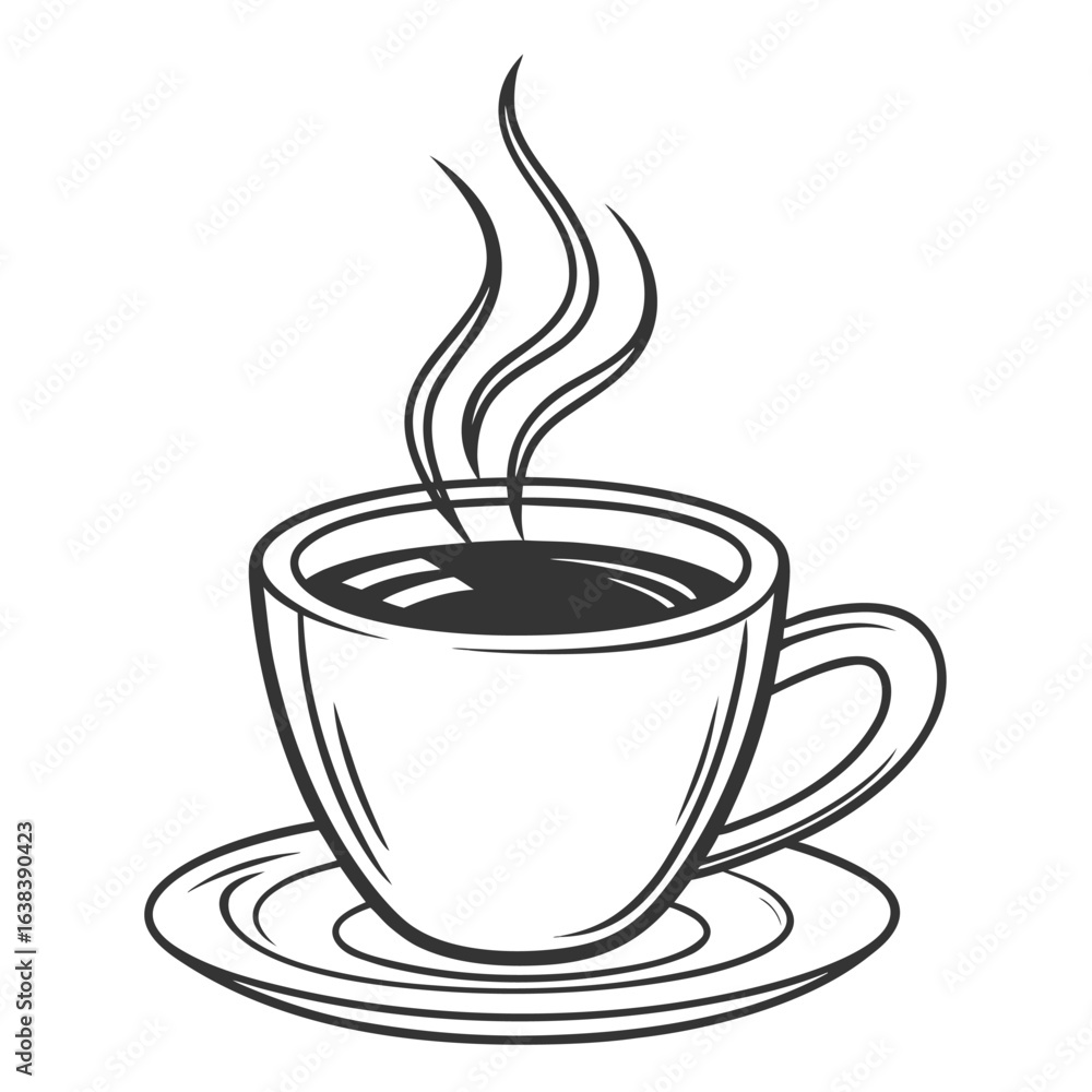 Obraz premium A simple line drawing of a coffee mug with steam isolated on white background