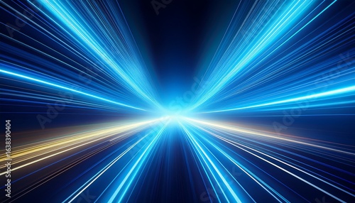 bright flashlight beam illuminating blue abstract background with dynamic light lines and glowing effects