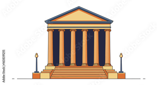 Stylized flat vector illustration of a courthouse with steps and pillars