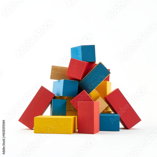 Vibrant wooden blocks of varying shapes and sizes.