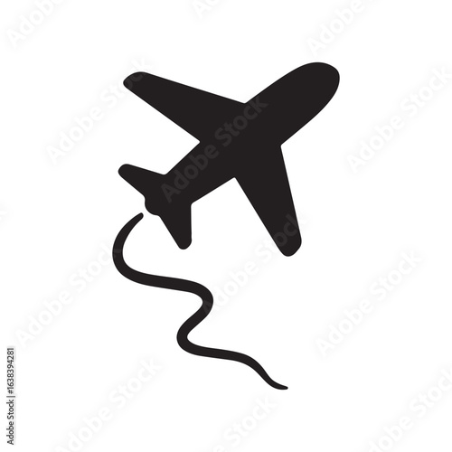 Airplane Silhouette with Flight Path Icon for Travel and Aviation Design