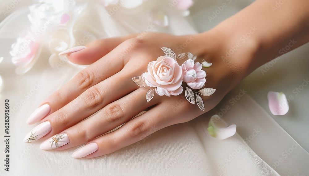 Fototapeta premium graceful hand adorned with floral nail art