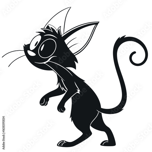 Black and white cat vector illustration, a running feline silhouette design