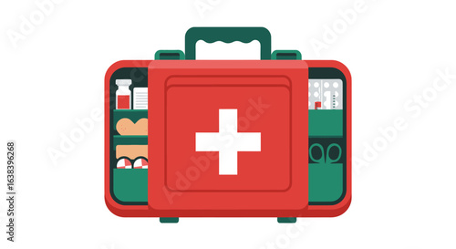 Emergency supplies: Stylized vector illustration of an open first aid kit