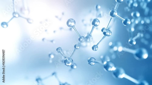 Abstract 3d Rendering of Molecules in Blue and White Background Showing Scientific Research and Medical Innovation Structure with Connection and Element