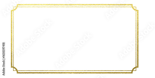 Golden glitter texture vertical photo frame on transparent background.