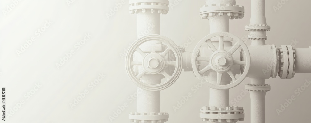 Obraz premium White industrial pipeline fittings against a plain background.
