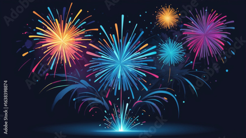 Blue party fireworks explosion sparkle glow modern celebration background design.