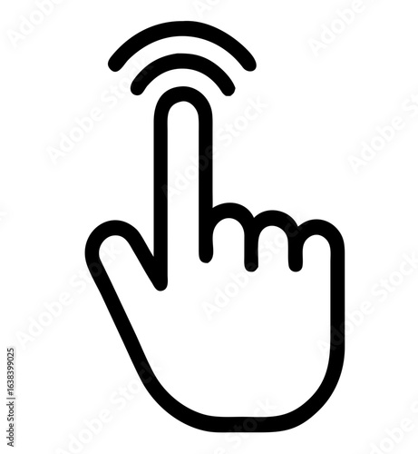 Hand pointing with finger touching screen and signaling interaction  