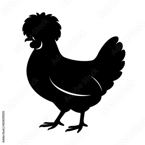 Design a black silhouette of a Polish Chicken white background clean vector shape