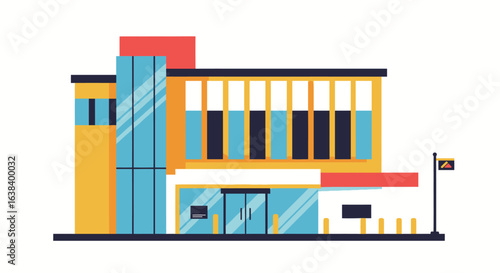 Stylized flat vector illustration of a contemporary inspection building design