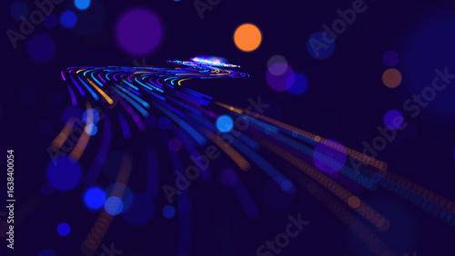 High Speed Light Particles Internet Data Cloud Technology Background. Digital Road Fast Speed Internet Broadband Data Flow Concept. Science Tech Research Presentation Bg. Vector Illustration. 
