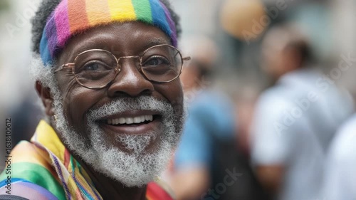 A cheerful individual wearing a colorful hat and glasses, exuding positivity and friendliness