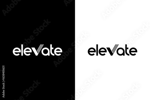 Elevate Modern Text logo design inspiration black and white background.