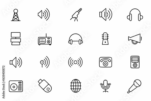 A retro-modern set celebrating radio communication — ideal for FM/AM stations, podcast branding, and music shows