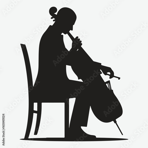 a black silhouette of a person playing the cello