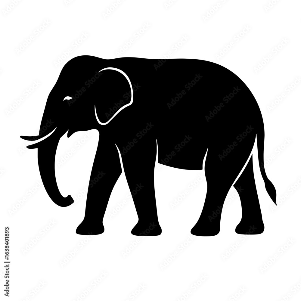 Design a black silhouette of a Sri Lankan Elephant white background clean vector shape Design a black silhouette of a Sri Lankan Elephant white background clean vector shape