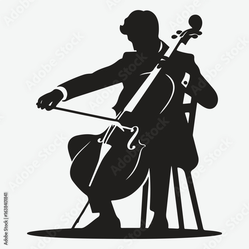 a black silhouette of a person playing the cello