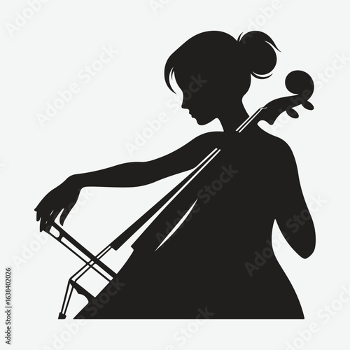 a black silhouette of a person playing the cello