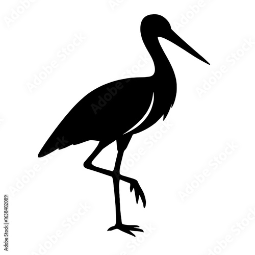 Design a black silhouette of a Stork white background clean vector shape