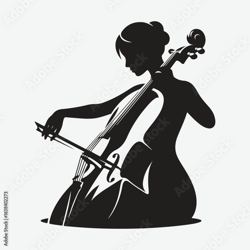 a black silhouette of a person playing the cello