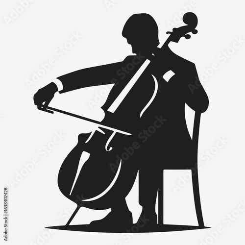 a black silhouette of a person playing the cello