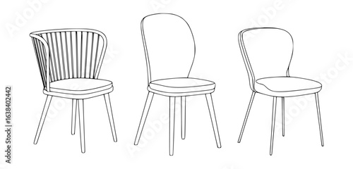 Three outline chairs with distinct back designs furniture interior