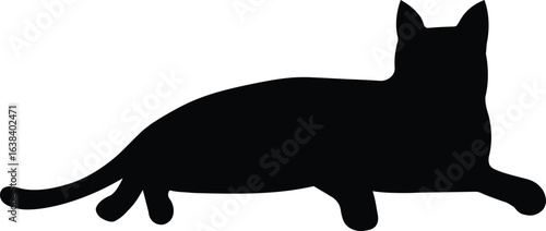 Cat silhouette lying down against a white background vector illustration.