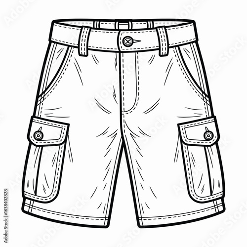 shorts, cargo, sketch, illustration, apparel, fashion, utility, pockets, drawing, outline, clothing, casual, menswear, bottoms, belt, design, textile, contour, monochrome, summer, comfortable, streetw