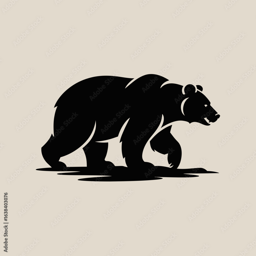 Fototapeta premium bear, silhouette, icon, wild, animal, nature, wildlife, forest, predator, mammal, strong, black, illustration, vector, outdoors, strength, beast, powerful, hunter, paw, wilderness, creature, danger, w