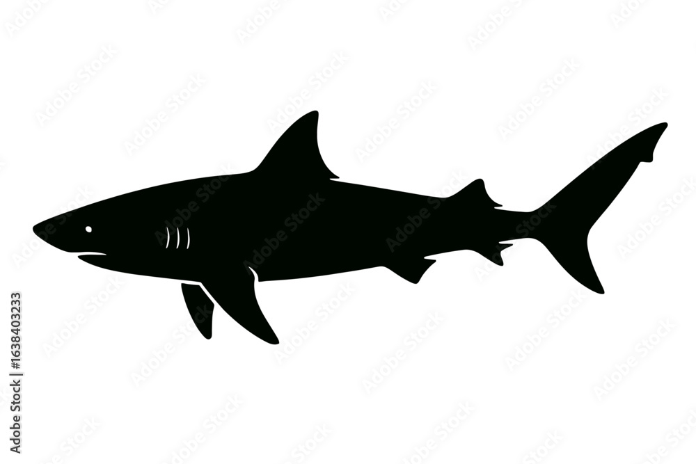 Naklejka premium Design a black silhouette of a Tiger Shark white background clean vector shape