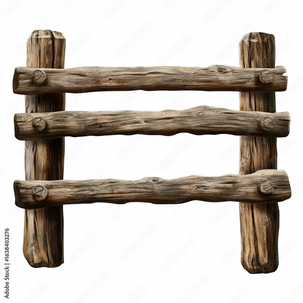 Obraz premium Rustic wooden log fence isolated on transparent background