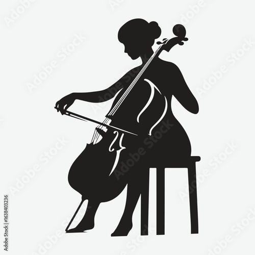 a black silhouette of a person playing the cello