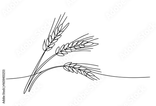 Three stalks of wheat drawn with a single continuous line grain agriculture