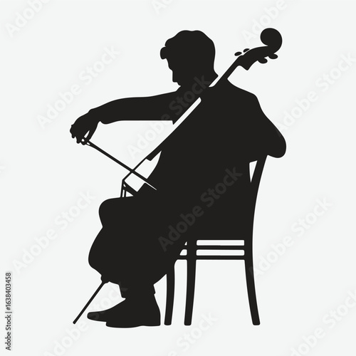 a black silhouette of a person playing the cello