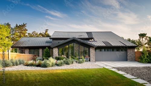 Wallpaper Mural charming modern farmhouse with metal roof and lush landscaping Torontodigital.ca