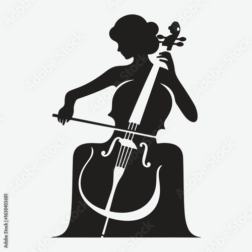 a black silhouette of a person playing the cello