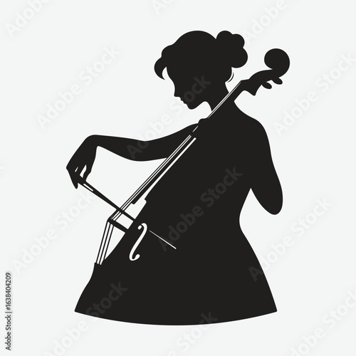 a black silhouette of a person playing the cello