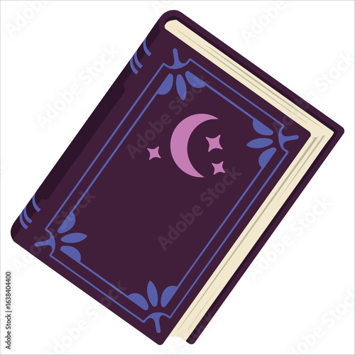 Spell book with mystical charms and magic themes. Vector illustration isolated on white background, perfect for fantasy and love spell designs