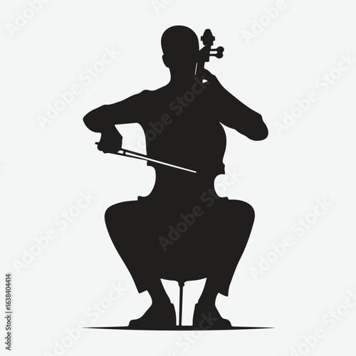 a black silhouette of a person playing the cello