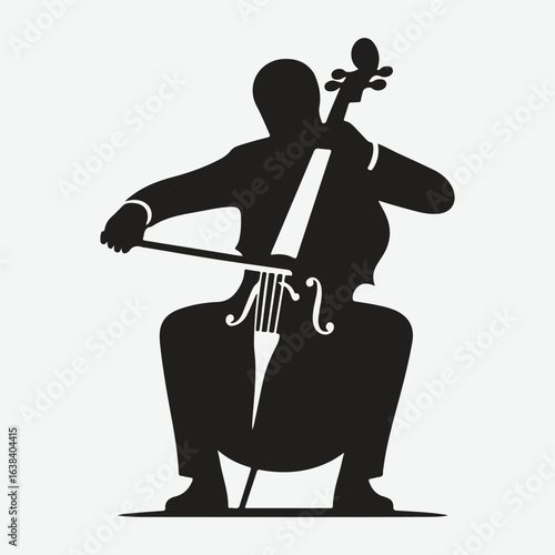 a black silhouette of a person playing the cello