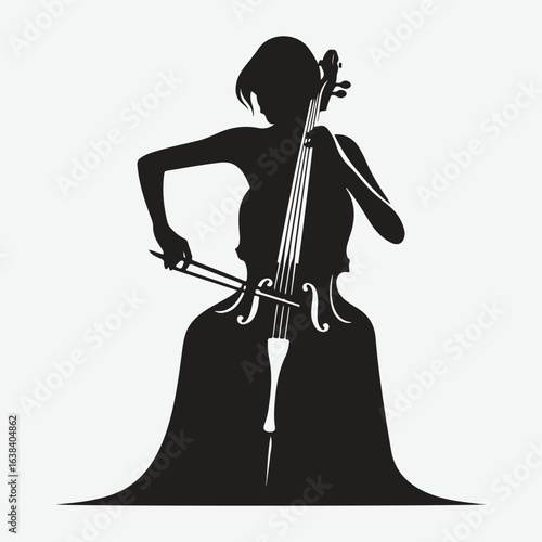 a black silhouette of a person playing the cello